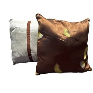 Set Of Pillows , 100 % Polyester Fiber , 2 Tone Copper, embroidered, Ginkgo Leaf